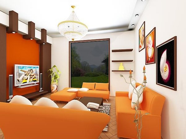 Không gian nội thất độc đáo với sự kết hợp giữa màu trắng và cam